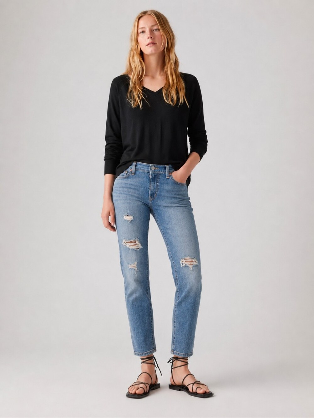 ❤ LEVI'S DISTRESSED BOYFRIEND JEANS, MID-RISE, 8 (29)